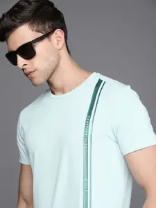Louis Philippe Ath.Work Men Mint Green Brand Logo Slim Fit Casual T-shirt