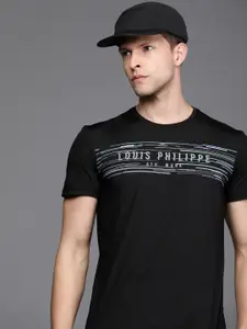 Louis Philippe Ath.Work Louis Philippe Ath. Work Men Black Brand Logo Printed Slim Fit Casual T-shirt