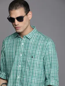 Louis Philippe Jeans Men White & Green Slim Fit Checked Pure Cotton Casual Shirt
