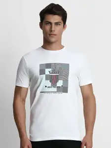 Louis Philippe Sport Men White & Grey Brand Logo Printed Slim Fit T-shirt