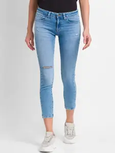 SPYKAR Women Blue Alicia Super Skinny Fit Low Distress Heavy Fade Jeans