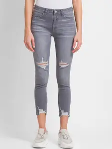 SPYKAR Women Grey Super Skinny Fit High-Rise Mildly Distressed Light Fade Jeans