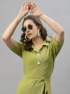 Selvia Olive Green Scuba Shirt Dress
