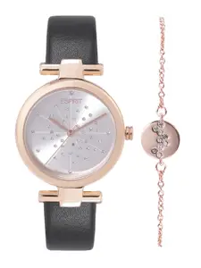 ESPRIT Women Silver-Toned Embellished Kaia Watch with Bracelet Gift Set