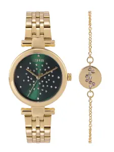 ESPRIT Women Green Dial & Gold Toned Analogue Watch with Bracelet ES1L379M0025