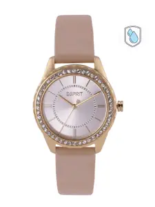 ESPRIT Women Silver-Toned Dial & Beige Leather Straps Analogue Watch ES1L381L0075