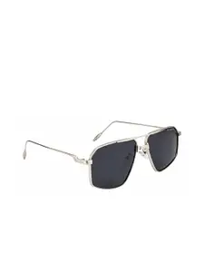 OPIUM Men Grey Lens & Silver-Toned Rectangle Sunglasses with Polarised and UV Protected Lens