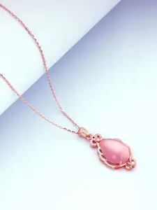 GIVA 925 Sterling Silver Rose Gold Plated Pink Pendant with Link Chain