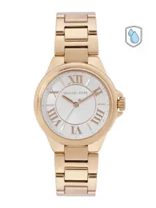 Michael Kors Women White Dial & Gold-Toned Bracelet Style Camille Analogue Watch MK7255