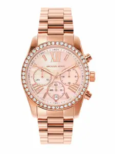 Michael Kors Women Pink & Rose Gold-Toned Bracelet Style Lexington Analogue Watch MK7242