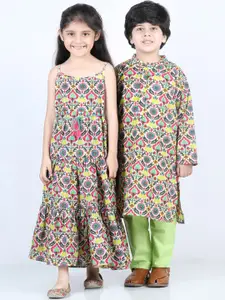 AWW HUNNIE Boys Multicoloured Printed Pure Cotton Kurti with Pyjamas