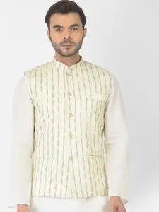 DEYANN Men Green Woven Design Pure Cotton Nehru Jackets