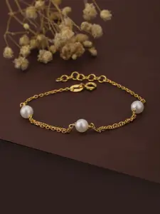 Carlton London Gold-Plated White Pearl Studded Handcrafted Link Bracelet