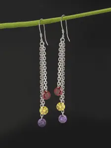 Carlton London Silver-Toned & Red Rhodium-Plated CZ Studded Contemporary Drop Earrings