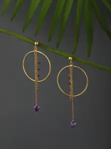 Carlton London Gold-Plated Purple CZ Studded Circular Drop Earrings