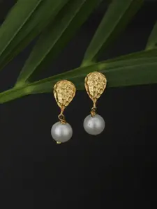 Carlton London Gold-Plated White Pearls Embellished Teardrop Shaped Drop Earrings