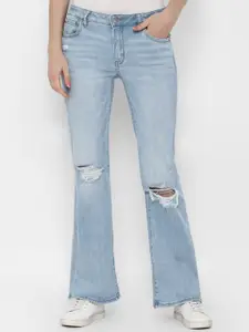 AMERICAN EAGLE OUTFITTERS Women Blue Slim Fit Slash Knee Light Fade Jeans