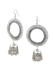 SAIYONI Silver-Toned Contemporary Jhumkas Earrings