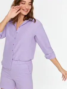 Trendyol Women Lavender Self-Checked Casual Shirt