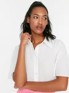 Trendyol Women Off White Solid Casual Shirt