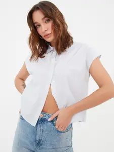 Trendyol Women Blue & White Striped Casual Shirt