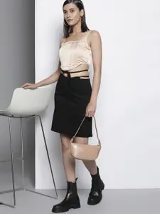 Trendyol Women Black Solid Waist Tie-Up A-Line Skirt
