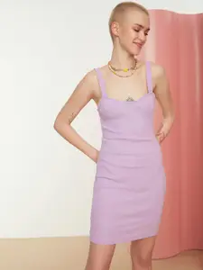 Trendyol Lavender Self Striped Mini Bodycon Dress