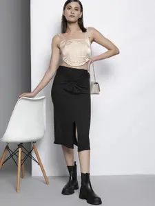 Trendyol Women Black Solid Straight Midi Skirt