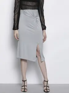 Trendyol Women Grey Solid A-Line Skirt with Front Slit