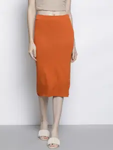 Trendyol Women Rust Orange Solid A-line Midi Skirt