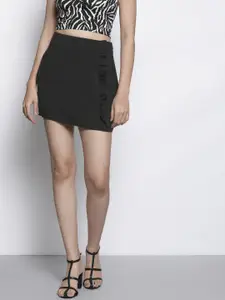 Trendyol Women Black Solid Ruffle Detail Straight Skirt