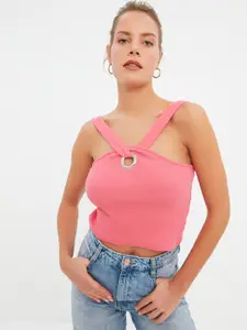 Trendyol Pink Ribbed Cut-Out Crop Top