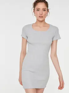 Trendyol Grey Melange Self Striped Mini Bodycon Dress