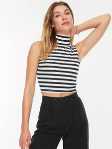 Trendyol Black & White Striped Fitted Top