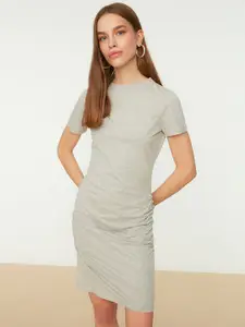 Trendyol Grey Melange Solid Ruched Bodycon Knitted Dress