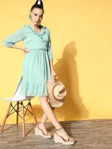 plusS Women Sea Green Striped Knee Length Dress