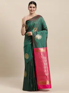 Royal Rajgharana Saree Teal Green & Golden Woven Design Banarasi Saree