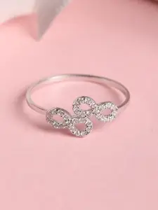 Clara Rhodium-Plated Silver-Toned White CZ Studded Finger Ring