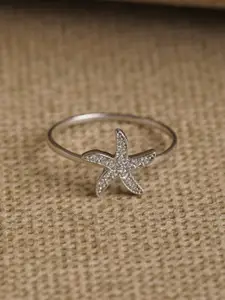 Clara Rhodium-Plated Silver-Toned White CZ-Studded Finger Ring