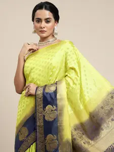 Royal Rajgharana Saree Green & Navy Blue Woven Design Zari Silk Blend Banarasi Saree