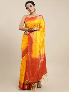 Royal Rajgharana Saree Yellow & Red Woven Design Zari Silk Blend Banarasi Saree