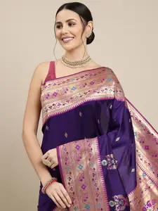Royal Rajgharana Saree Purple & Magenta Woven Design Zari Paithani Sarees