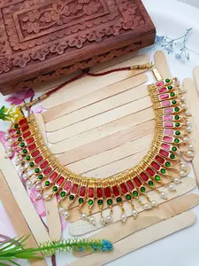 GRIIHAM Red & Gold-Toned Gold-Plated Necklace