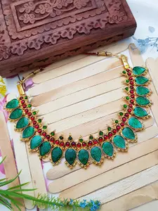 GRIIHAM Gold-Toned & Green Gold-Plated Necklace