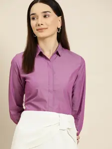 Hancock Women Purple Standard Pure Cotton Slim Fit Formal Shirt