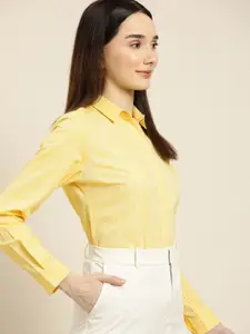 Hancock Women Yellow Standard Slim Fit Cotton Linen Formal Shirt