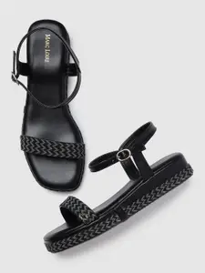 Marc Loire Black PU Work Flatform Sandals