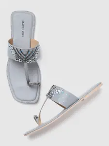 Marc Loire Women Grey Ethnic One Toe Flats with Laser Cuts