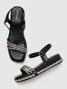 Marc Loire Black PU Work Flatform Sandals