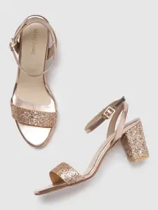 Marc Loire Gold-Toned Textured PU Party Block Sandals